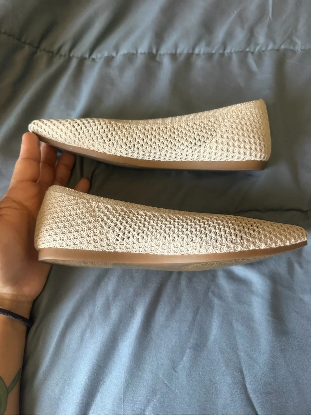 Vivaia Women's Knit Pointed-Toe Flats in Light Beige